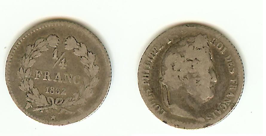 Quarter Franc Louis Philippe I 1832W Lille VG/F+